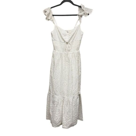 Rays for days Dresses & Skirts - Rays for days Clarissa dress white smocked eyelet open slit midi dress size med